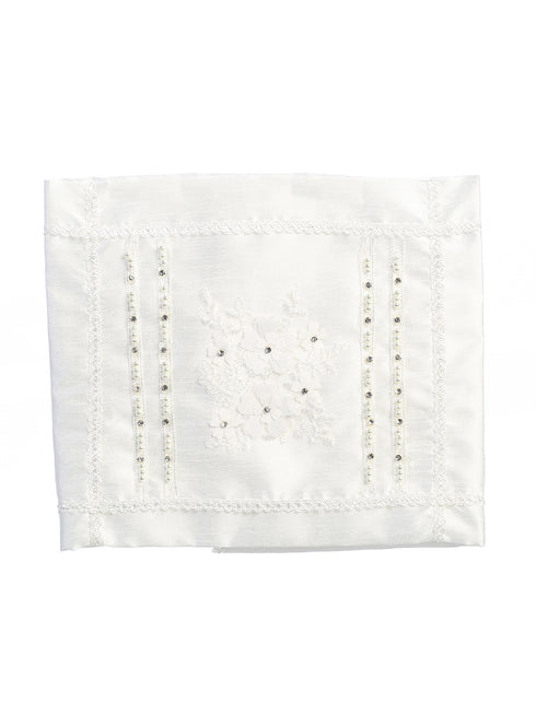 Tip Top Kids Unisex Baby White Rhinestone Pearl Flower Baptism Blanket - SophiasStyle.com